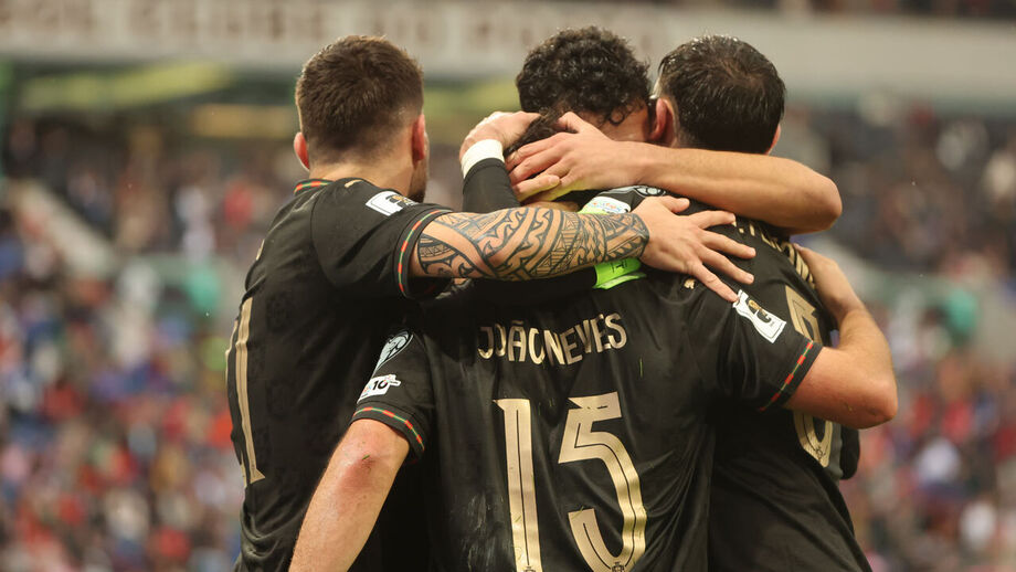 A festa dos jogadores portugueses no Estádio do Dragão após goleada à Arménia