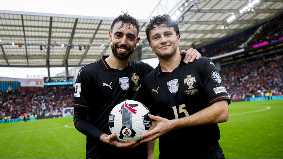 FIGURAS. Bruno Fernandes e João Neves brilharam pela Seleção frente à Arménia, cada um com um hat trick