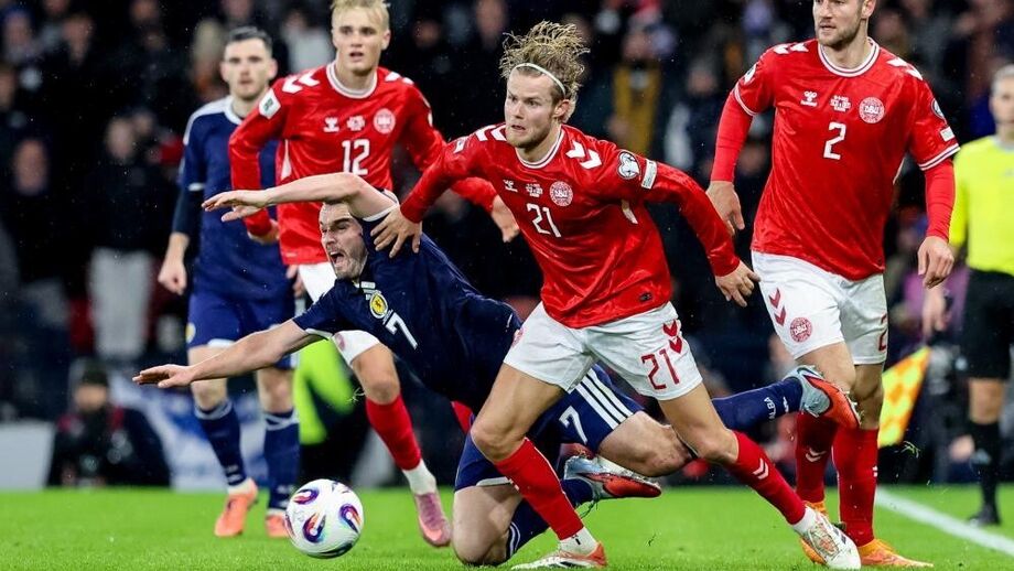 Hjulmand e a Dinamarca viveram jogo difícil diante da Escócia, em Glasgow