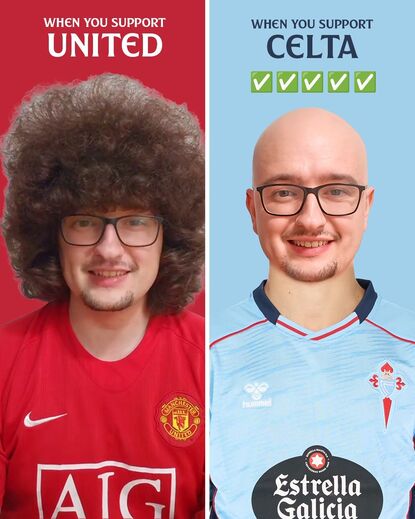 Da cabeleira à careca: Celta de Vigo brinca com adepto do Man. United que não corta o cabelo