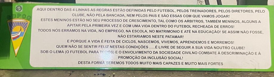Regras do Pescadores da Costa de Caparica para futebol de formação