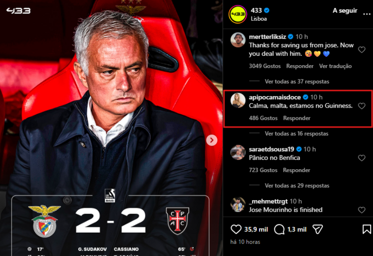 O comentário de Pipoca Mais Doce na publicação do '433'