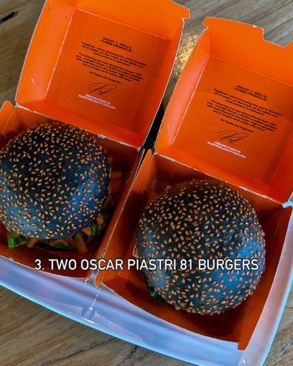 Hambúrgueres Oscar Piastri 81, promoção de restaurante australiano