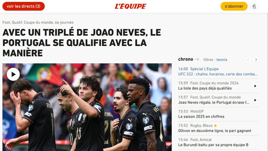 Imprensa internacional destaca goleada de Portugal frente à Arménia