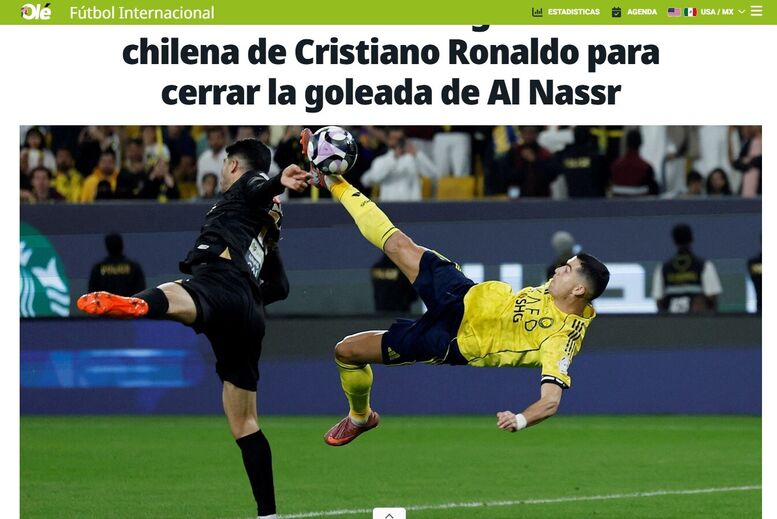 Olé (Argentina): «Bicicleta de Cristiano Ronaldo para fechar a goleada do Al Nassr»