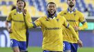 Jogadores do Estoril festejam durante o encontro da Liga Betclic contra o Alverca