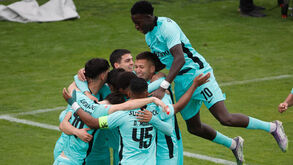 Jogadores do Sporting B a festejar