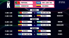 Os horários e locais dos jogos do Grupo K