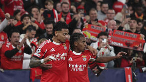 Jogadores do Benfica celebram vitória contra o Nápoles no estádio.
