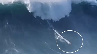 Um dos maiores sustos da vida surfista brasileiro 'engolido' por onda gigante na Nazaré