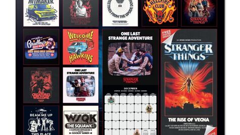 Calendário e posters alusivos à série Stranger Things