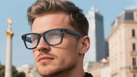 Gadget tecnológico em promoção: óculos de sol com câmara, auriculares e assistente de voz