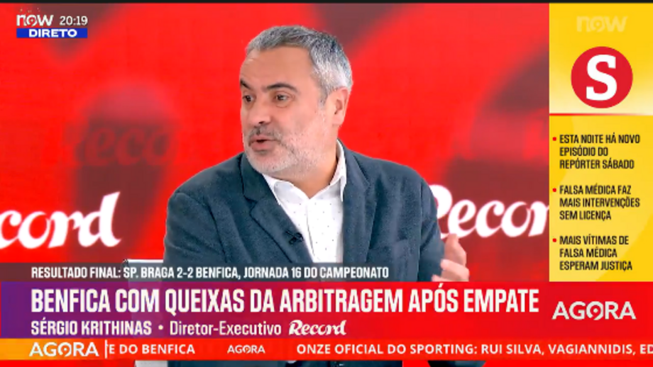 Diretor executivo de Record realça que o Benfica fez apenas três remates na primeira parte