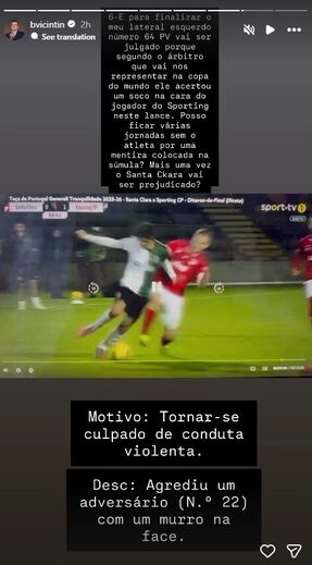 Mensagem de Vicintin nas redes sociais