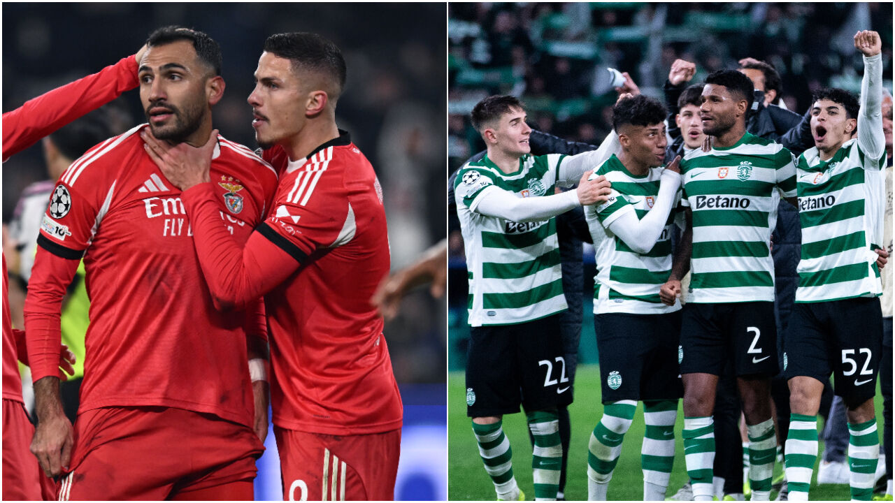 Jogadores do Benfica e jogadores do Sporting