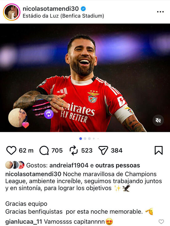 A mensagem do capitão Otamendi