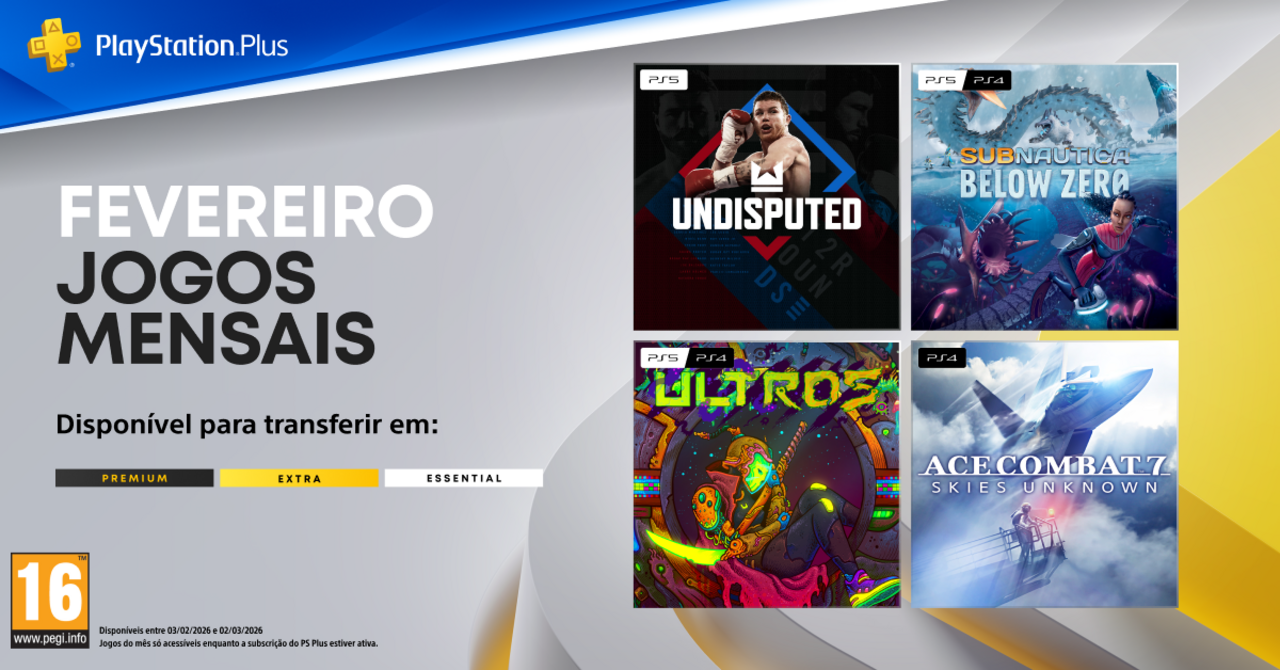 Jogos mensais de fevereiro no PS Plus: Undisputed, Subnautica, Ultros e Ace Combat 7