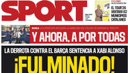 'Sport': 'Fulminado. A derrota contra o Barça sentencia Xabi Alonso'.