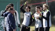 Francisco Trincão, Daniel Bragança e Hjulmand durante o treino do Sporting
