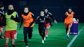 Jogadores do Benfica preparam jogo europeu em campo