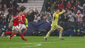 Trubin festeja com os jogadores do Benfica frente ao Real Madrid