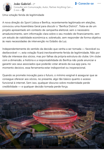 A publicação de João Gabriel