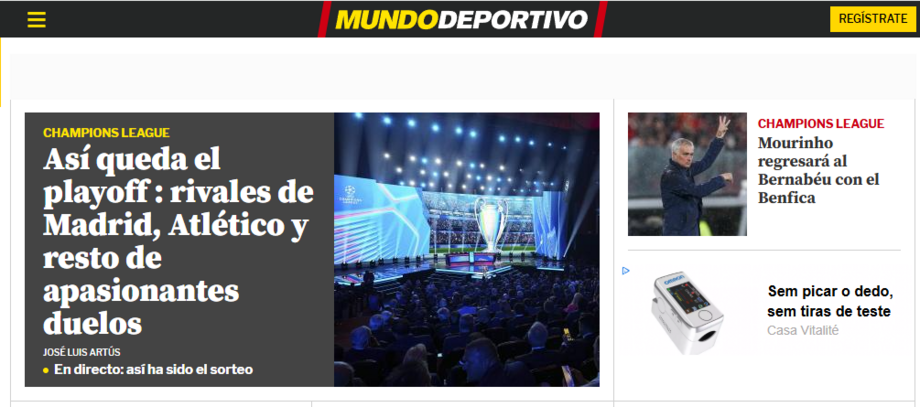 'Mundo Deportivo' foca-se no regresso de José Mourinho ao Bernabéu 