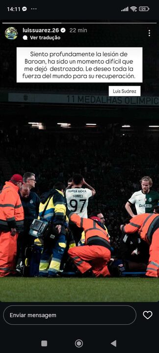 Suárez lamenta lesão de Baroan e deseja força para recuperação