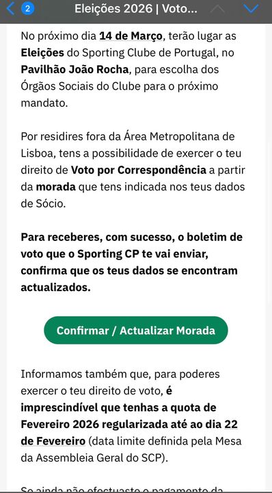 O e-mail enviado pelo Sporting aos sócios