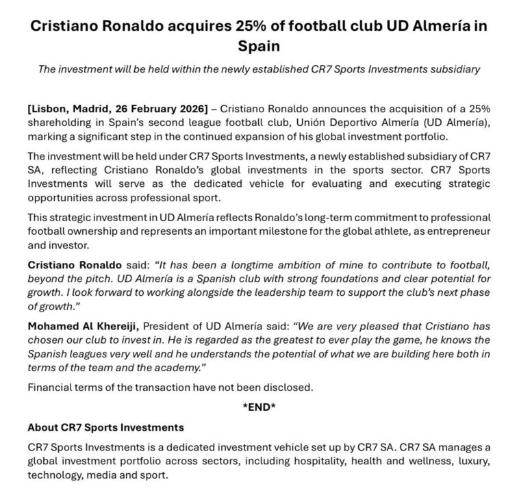O comunicado de Cristiano Ronaldo