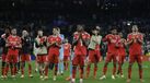 Equipa do Benfica no final do encontro com o Real Madrid