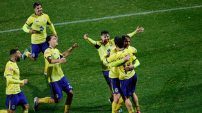 Jogadores do Arouca festejam