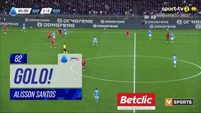 Continua a ser arma secreta: Alisson marca na estreia na Serie A e salva Nápoles da derrota frente à Roma