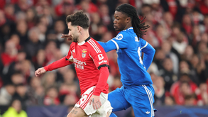 Rafa Silva e Eduardo Camavinga durante o Benfica-Real Madrid