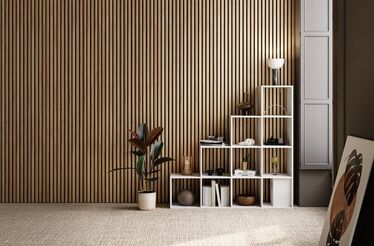 Painéis de madeira vertical para decoração e isolamento acústico