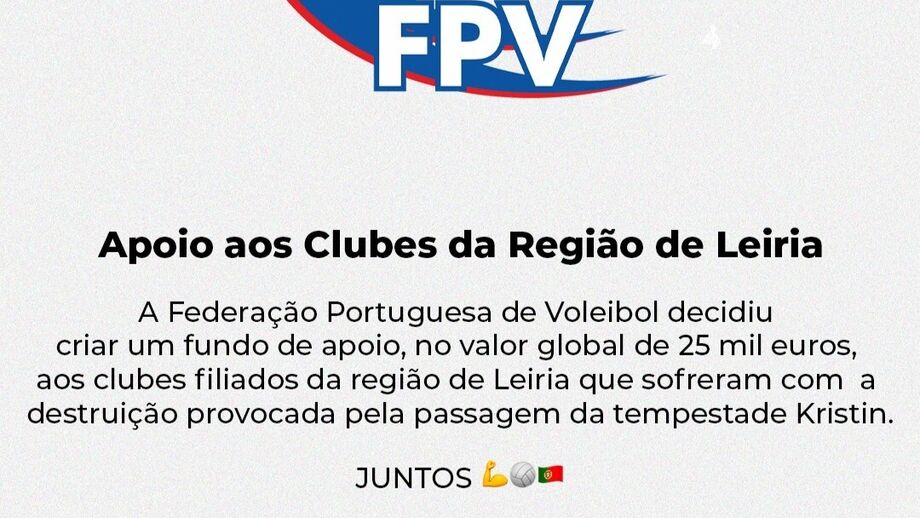 Voleibol português apoia clubes de Leiria após tempestade Kristin