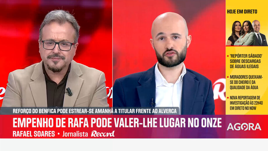 Vítor Pinto, subdiretor de Record, e Rafael Soares, jornalista de Record, no programa 'Record na Hora' no Now