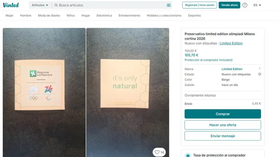 Preservativo edição limitada Jogos Olímpicos de Milão Cortina 2026 à venda por 105 euros