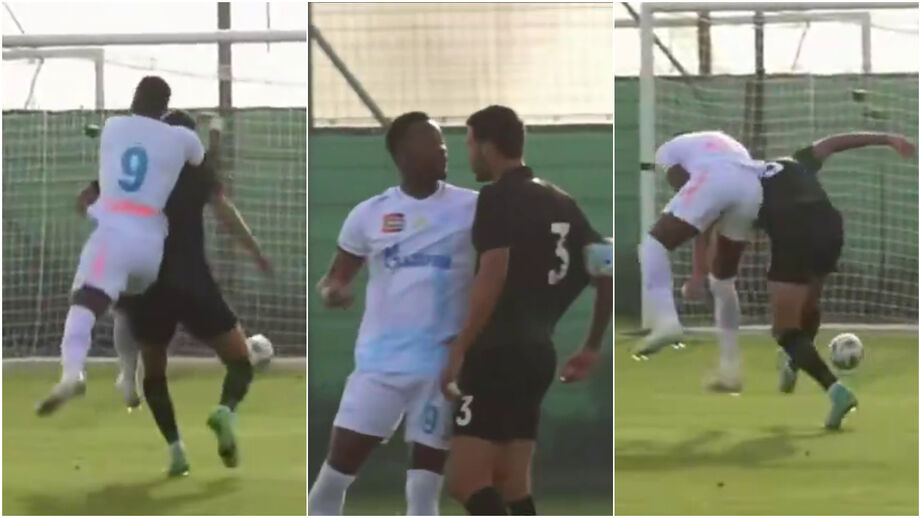 Avançado colombiano abalroou defesa de forma inusitada e viu amarelo com apenas 4 minutos em campo