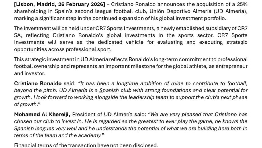 O comunicado de Cristiano Ronaldo