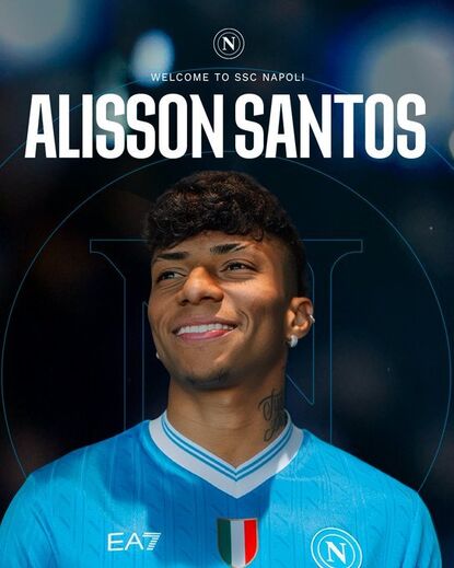 Alisson Santos assina pelo Nápoles e concretiza sonho de jogar no clube italiano.
