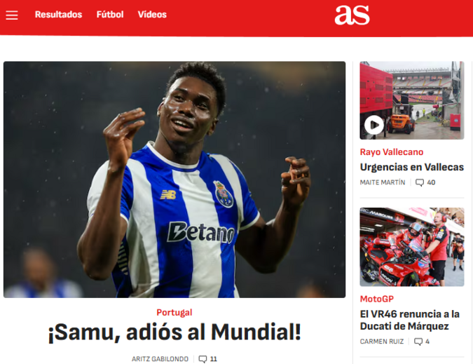 Samu na manchete do AS