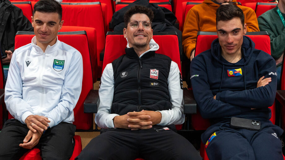 Afonso Silva, João Almeida e Juan Ayuso na apresentação da prova