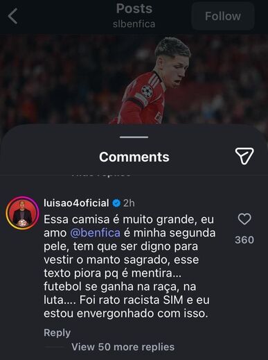 Os comentários de Luisão na publicação do Benfica