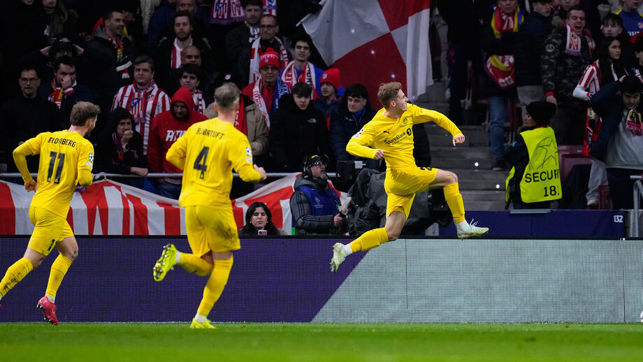 Jogadores do Bodo/Glimt festejam durante a vitória sobre o At. Madrid