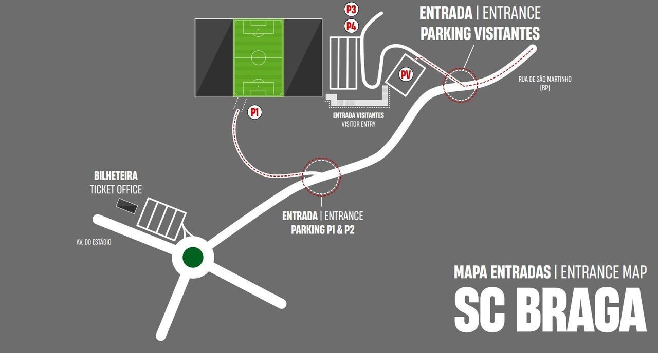 Mapa de acesso ao Municipal de Braga 