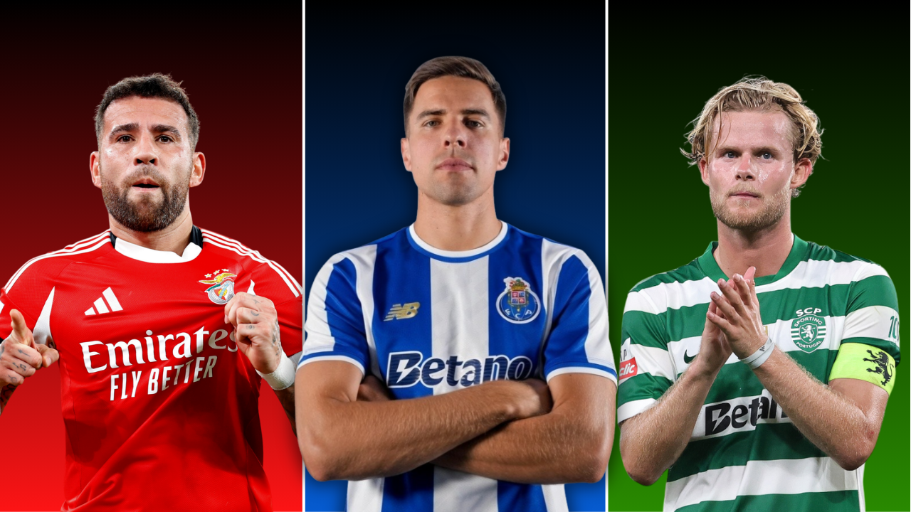 Otamendi (Benfica), Bednarek (FC Porto) e Hjulmand (Sporting)
