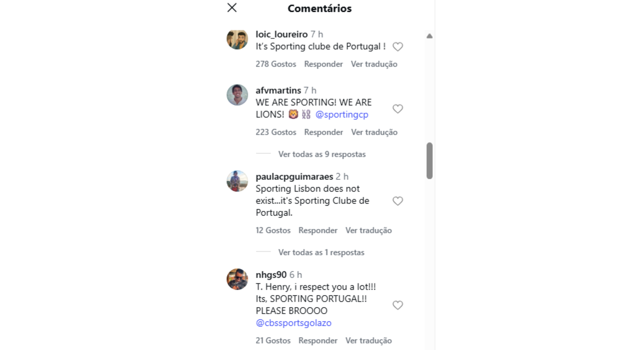 Comentários ao "Sporting Lisboa" de Henry