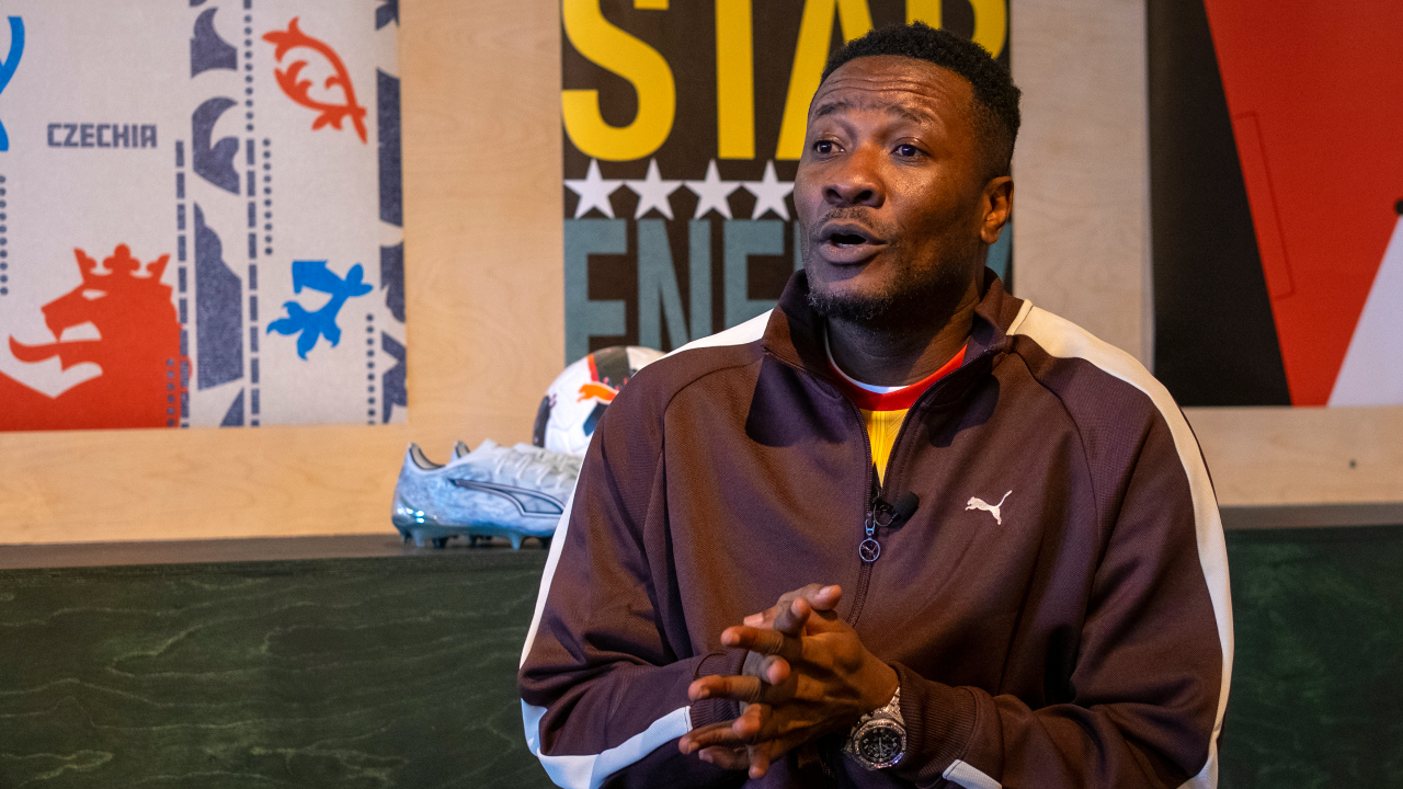 Asamoah Gyan, ex-internacional ganês, em entrevista a Record durante o evento da PUMA em Nova Iorque, EUA