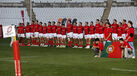 Equipa de râguebi de Portugal alinhada num estádio para um jogo